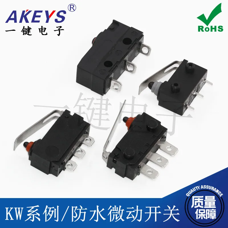 5PCS KW2 Soldered Wire Handle Medium-sized Waterproof Micro Switch Mouse Accessory Button Three Pin Stroke Reset Switch