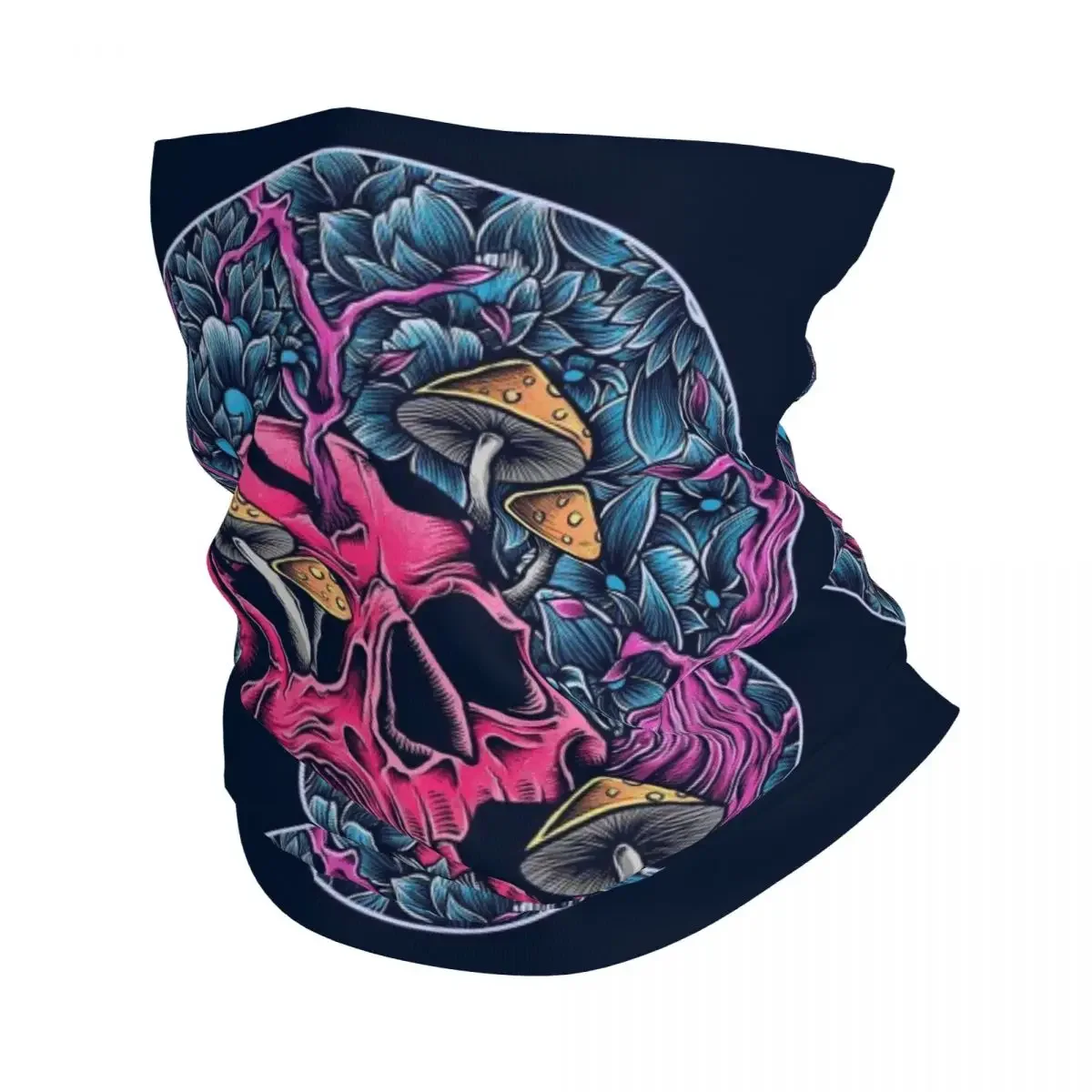 Trippy Skull Magic Mushroom Art Bandana Neck Gaiter UV Protection Face Scarf Cover Men Women Headwear Tube Balaclava