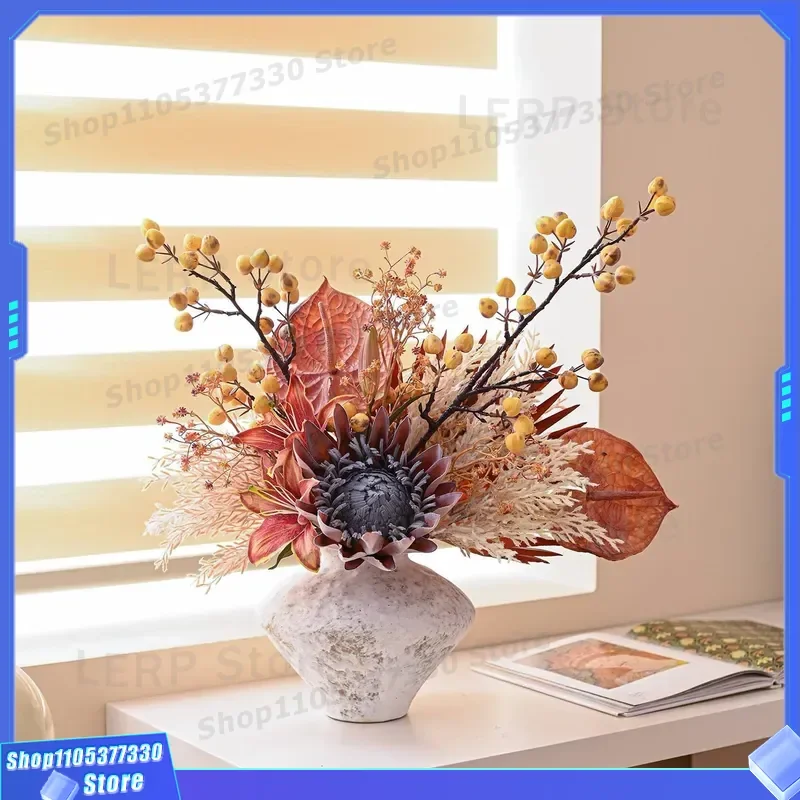 Wabi Sand Wind Emperor Style Artificial Flower Arrangement Bionic Fake Plants for Living Room Entrance Decor Advanced