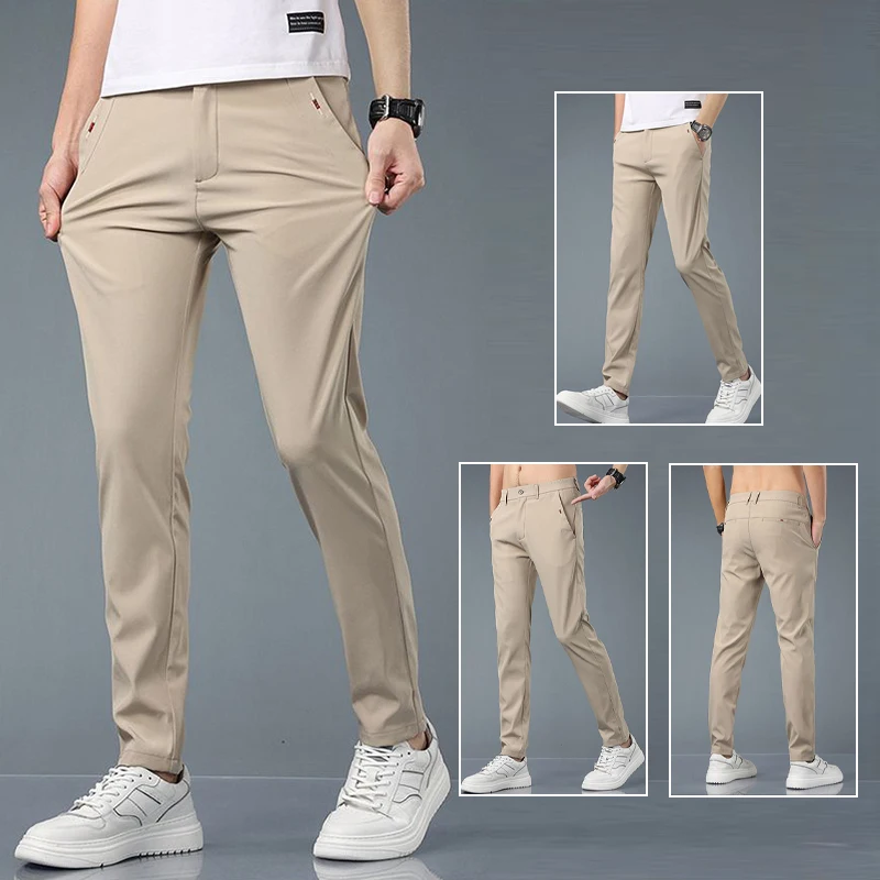 

Men Lce Silk Thin Suit Pants Male Casual Loose Straight Blazer Pants Quick Drying Versatile Ankle Length Cropped Trousers