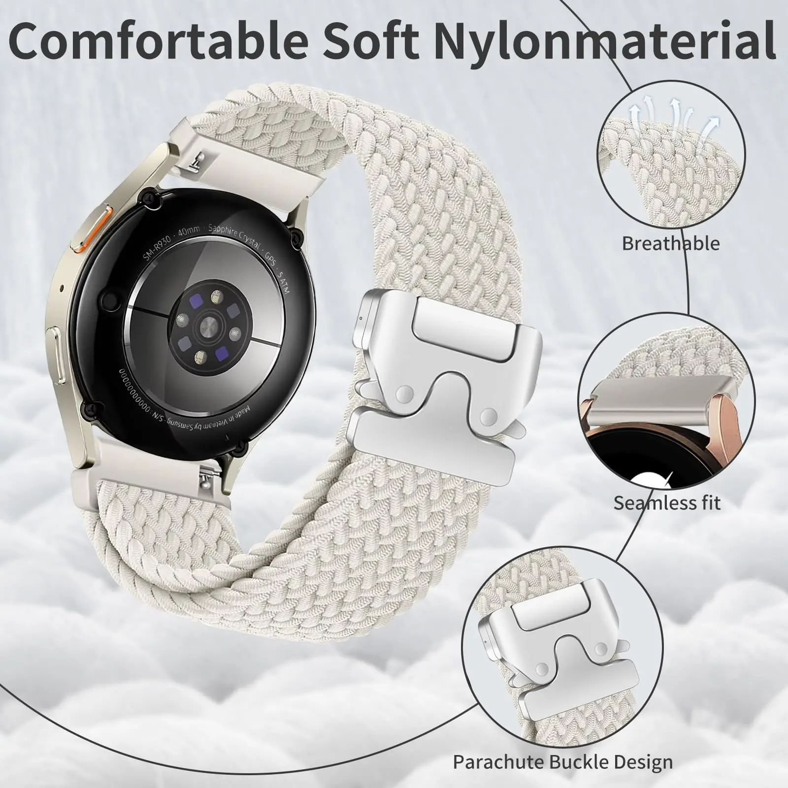 20mm Nylon Parachute Buckle Strap For Galaxy Watch 7/FE/6/5 Pro/4/Classic/Active2 Huawei GT 2/3/4/5