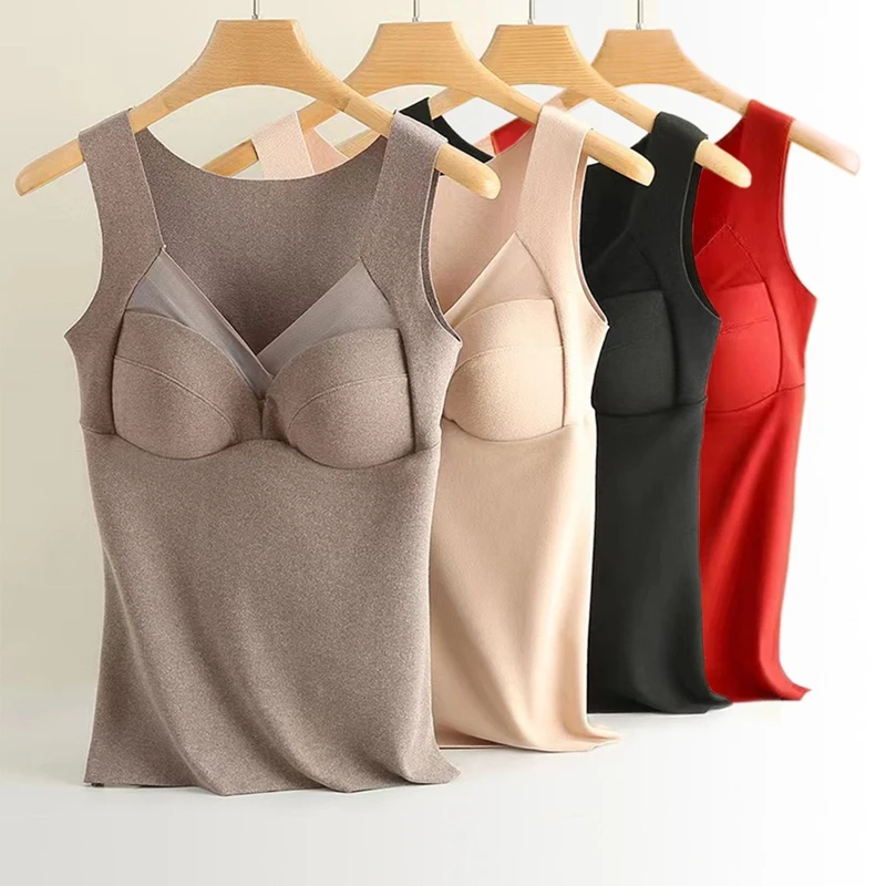 Autumn And Winter Seamless German Velvet Thermal Vest For Women Fixed Integrated Chest Pad Bottoming Thermal Underwear For Women