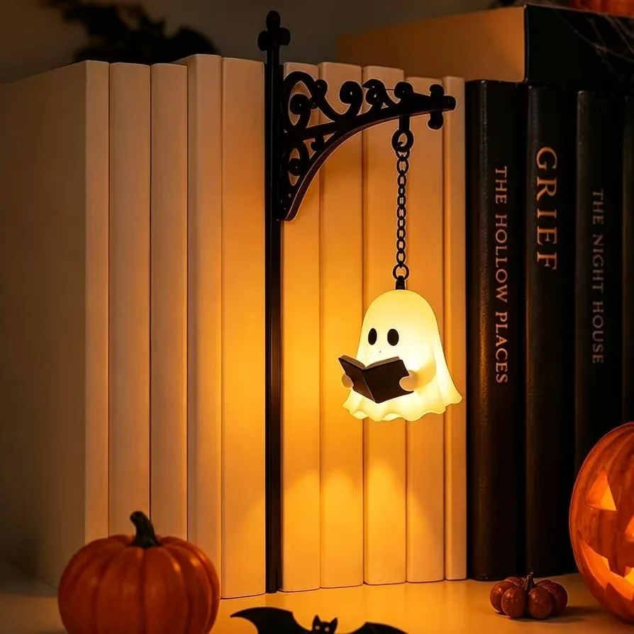 Vintage Halloween Library Lantern Bookshelf Lamp 1