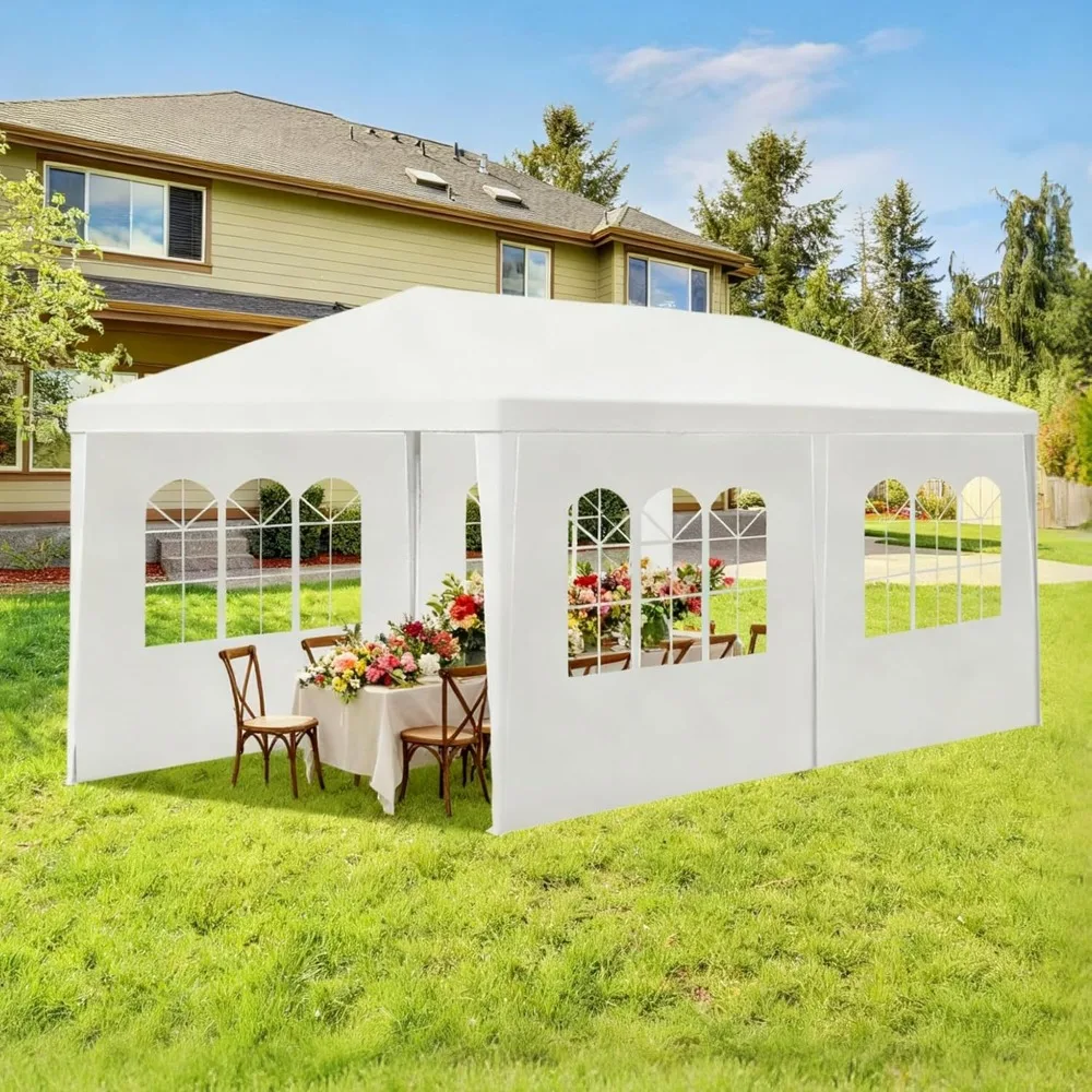 مظلة شرفة بيضاء بطول 10 × 20 قدم مع ألواح جانبية قابلة للفصل، مأوى خارجي مع نوافذ شفافة للمناسبات والأحداث #4