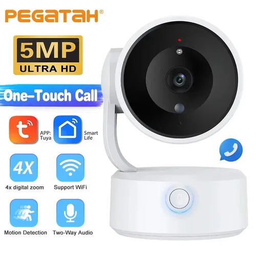 Imagen 1 del producto PEGATAH Tuya 5MP llamada de un solo toque Monitor de bebé interior WiFi cámara PTZ seguimiento automático Color visión nocturna IP cámara de vigilancia CCTV