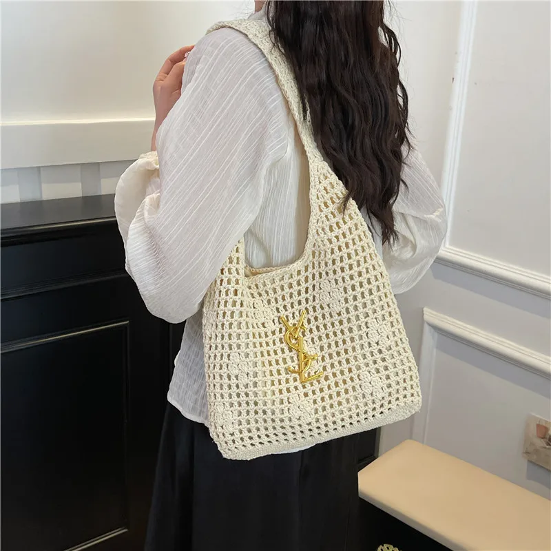 Estate 2025 Nuovo marchio di lusso Fashion Design Borsa tote da vacanza in paglia intrecciata di alta qualità Borsa da donna a spalla singola