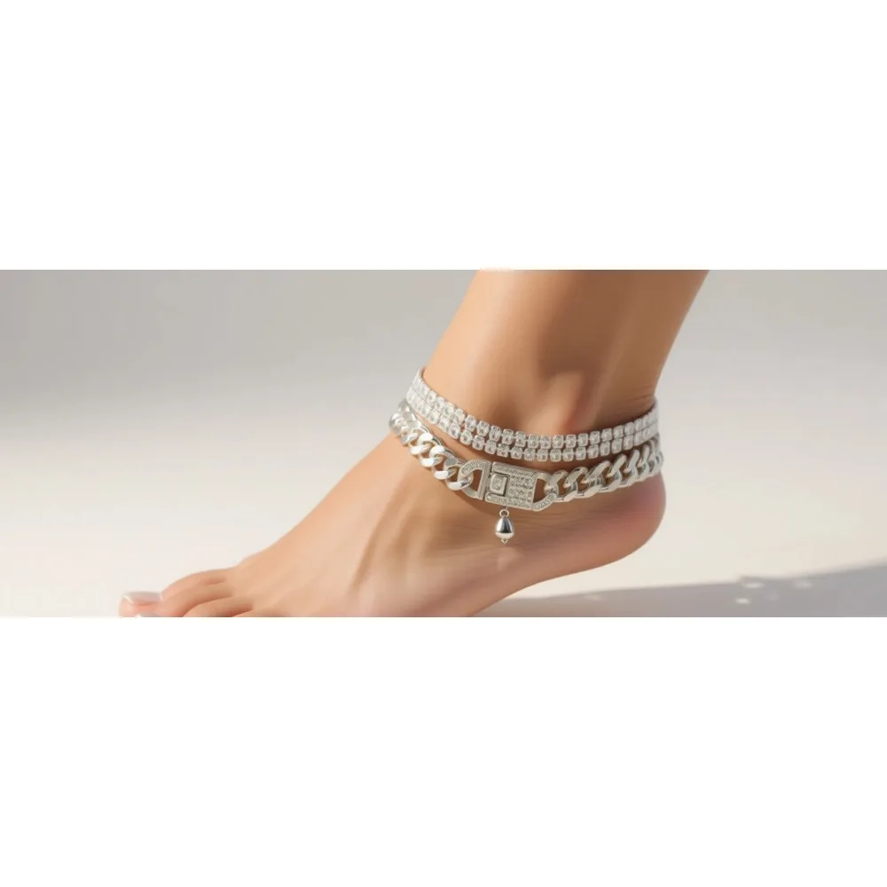 

Позолоченный 14-каратным золотом водонепроницаемый браслет на ногу с кристаллами, кубинская цепочка, пляжные украшения