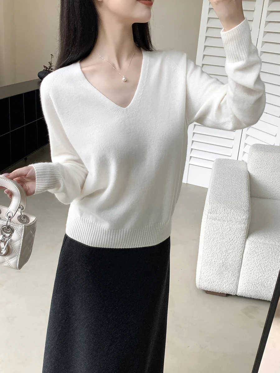 

Faionable V-ne Knitwear Women's Base Layer Top Ultra-attractive Spring New Sle FT GUOGE Fruit Brother Commute Sle