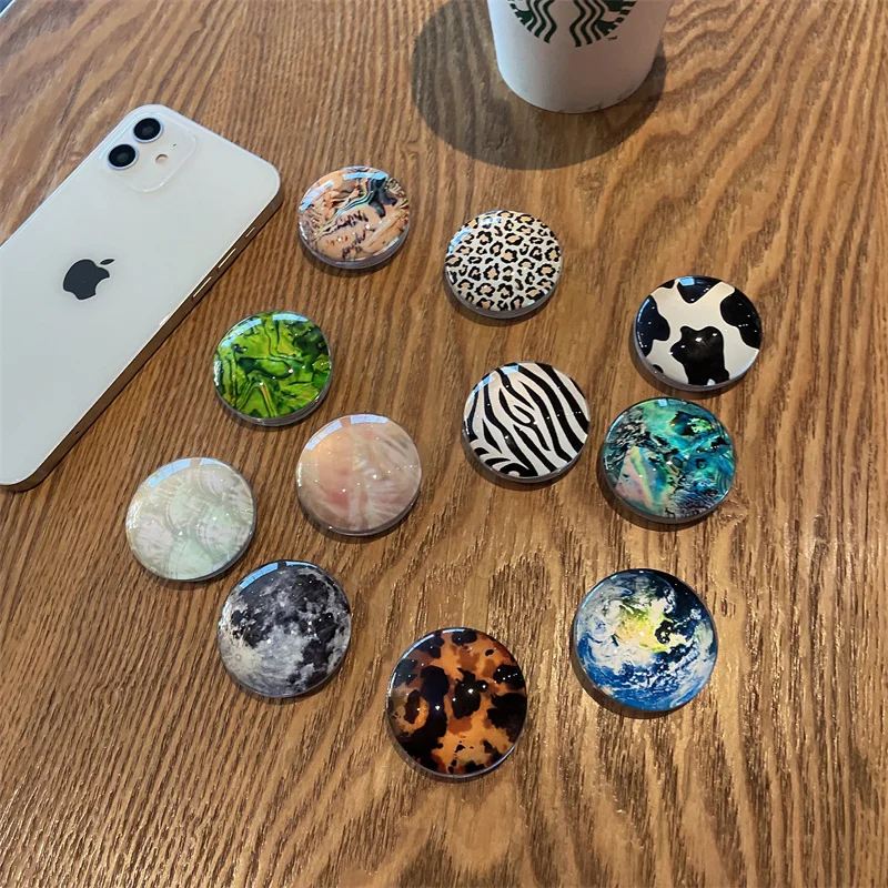 Fashion Amber Marble Universal Mobile Phone Grip Holder Finger Ring Lazy Desk Stand Forest Stripe Space Leopard Print Bracket