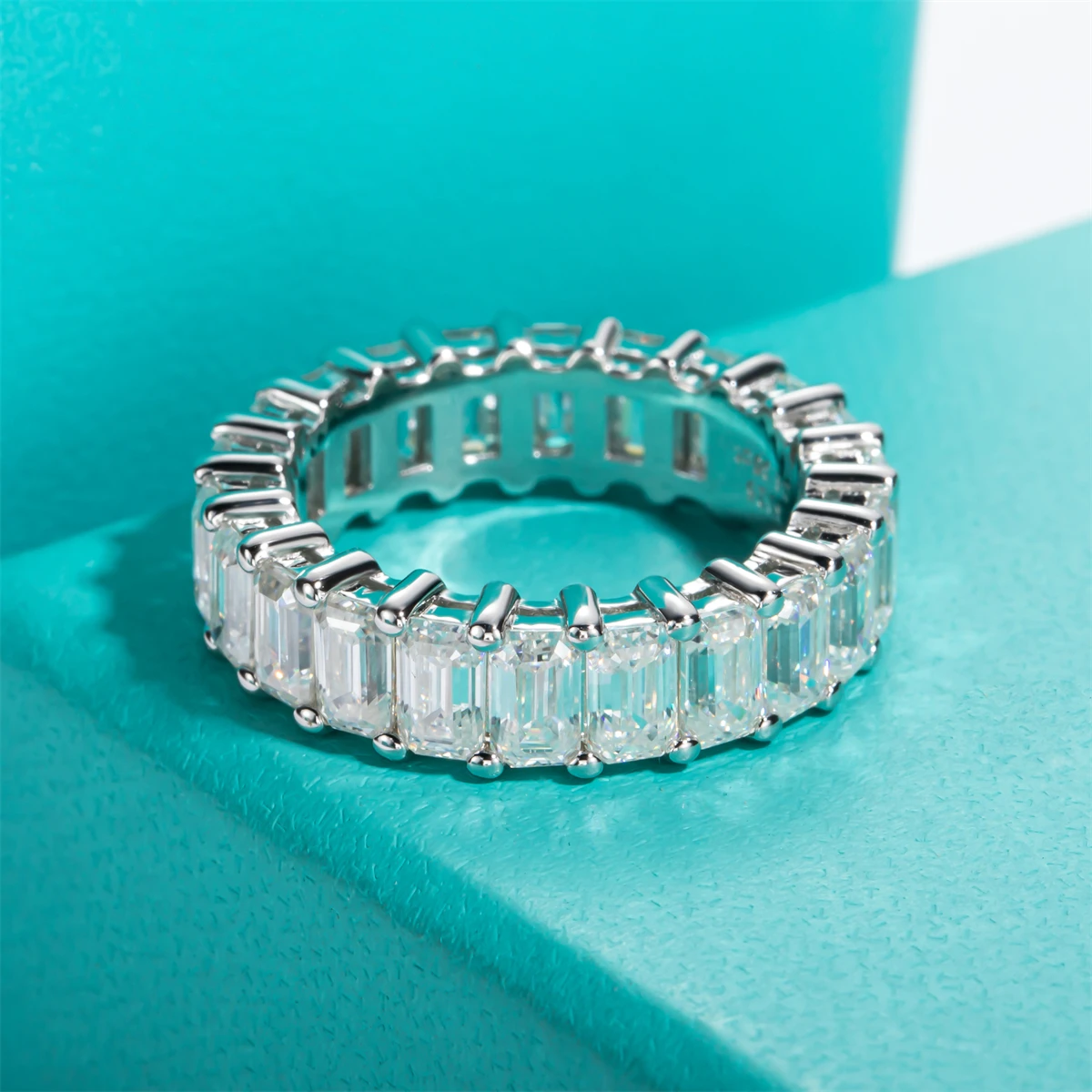 3*5mm 8.1CTTW Emerald Cut D Color VVS1 Moissanite Eternity Ring GRA Certified Pass Diamond Tester S925 Sterling Silver Anti Allergy Luxury Stackable Fine Jewelry Women Engagement Wedding Anniversary Daily Gift Wholesale view 5