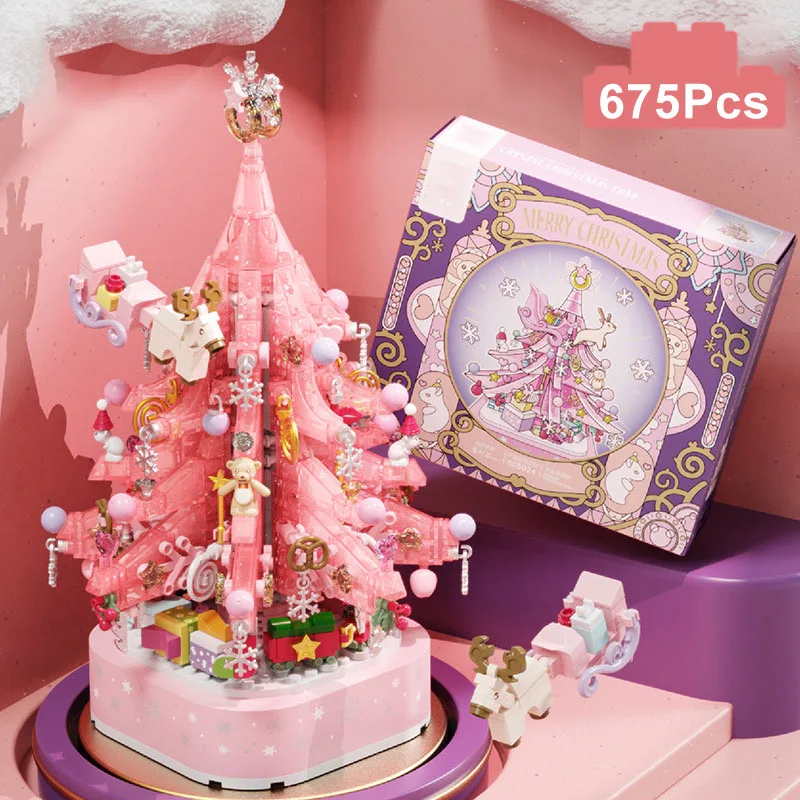 Creative Merry Christmas Tree Music Box With Led Ligths Building Blocks Santa Xmas Gift Decoration DIY Bricks Toys For Children