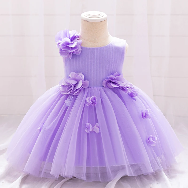 Newborn Purple 1 Year Birthday Dress For Baby Girl Clothes Princess Baptism Dress Flower Girls Dresses Lace Party Wedding Gown