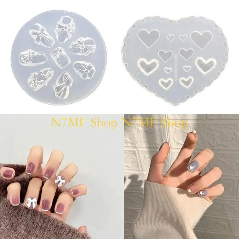 N7MF سيليكون مسمار نحت قالب الصب أدوات مانيكير ثلاثية الأبعاد مصغرة Bowknot قالب مسمار النقش أداة للنساء الفتيات