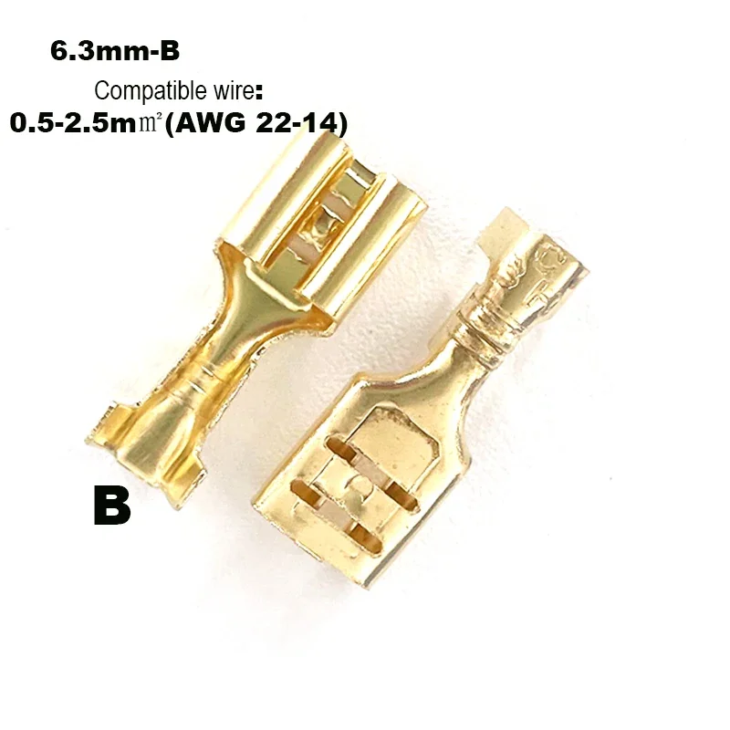 2000PCS 6.3mm DJ622-D6.3/A/B/C/D Male and Female Wire Spade Connector and  Non Insulated Sleeve Copper Wire Crimp Terminal