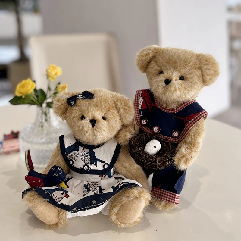 A pair Teddy Bear Plush Toys Movable Cute Stuffed Animals Plush Toys Birthday Gift for Girlfriend Doll Presents Window Dressing