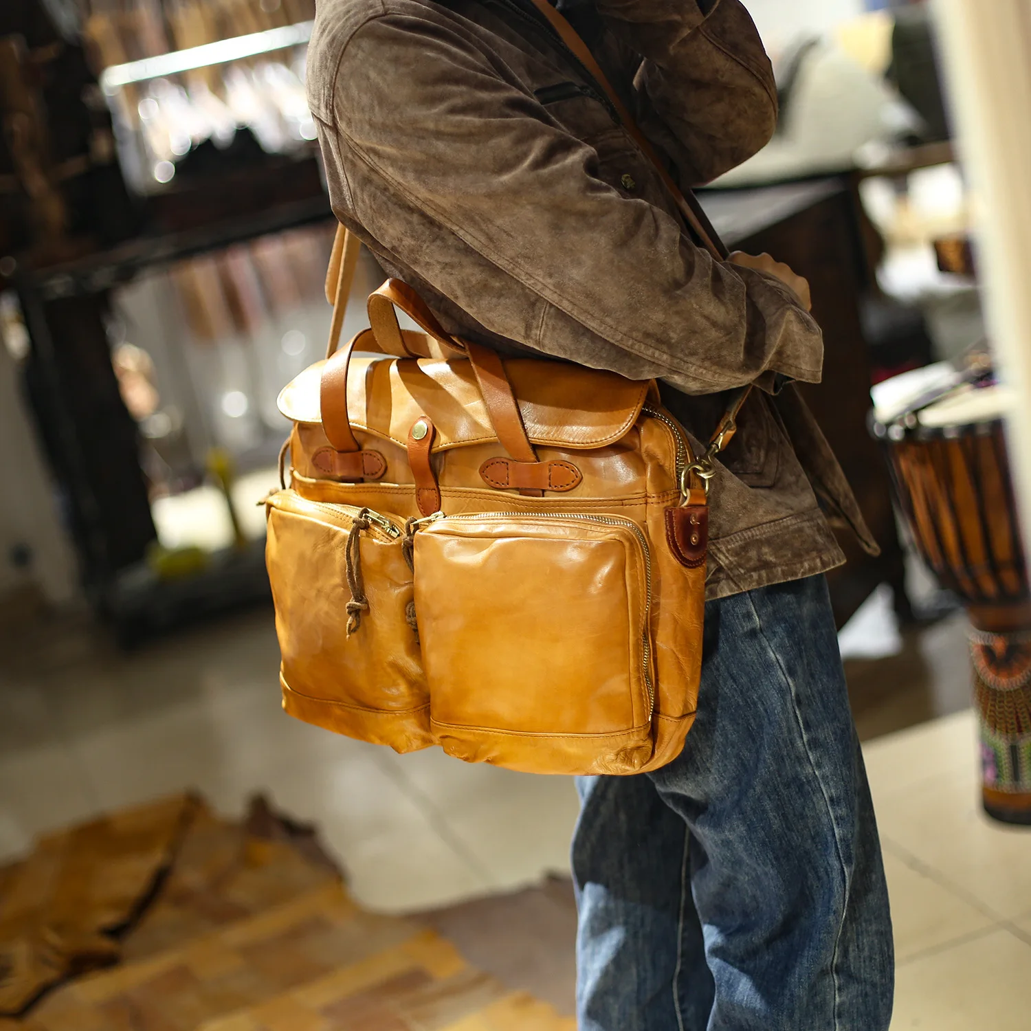 Bolsos de mano Vintage de cuero genuino para hombre, maletín de negocios, bolso Diagonal para ordenador, bolsas de mensajero de hombro portátiles, novedad de 2024