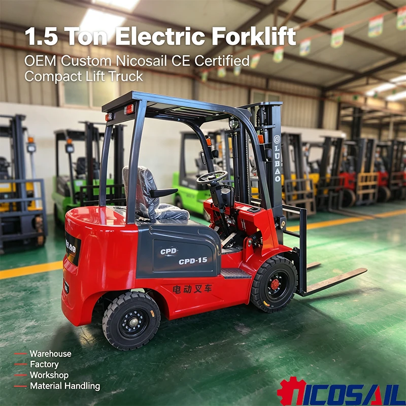 OEM Custom Nicosail 1.5 Ton Electric Forklift CE Certified Compact Lift Truck for Warehouse Factory Workshop Material Handling