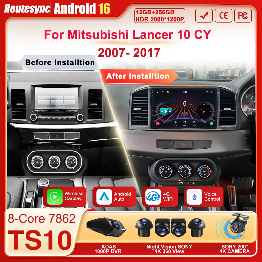 

2DIN Android 16-ядерный автомобильный радиоприемник с CarPlay для Mitsubishi Lancer 10 CY 2007-2017, мультимедийный видеоплеер, GPS-навигация, сенсорный экран, Bluetooth