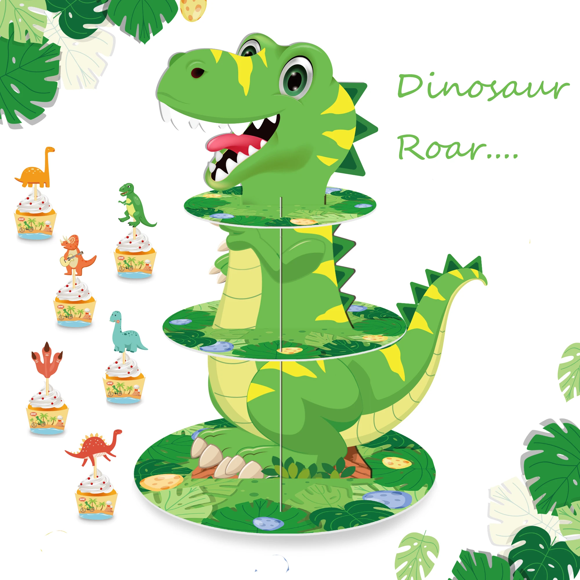 Kinder Cartoon Dinosaurier Geburtstags feier Kuchen Display Stand und Kuchen Topper Baby party Party Cupcake Rack Halter Kuchen liefert