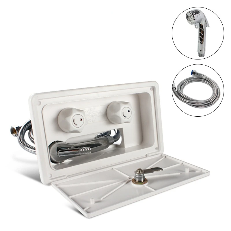 RV Caravan White Exterior Shower Box Kit with Lock 1.5M Metal water pipe Water saving nozzle apply to Camping Camper accessories