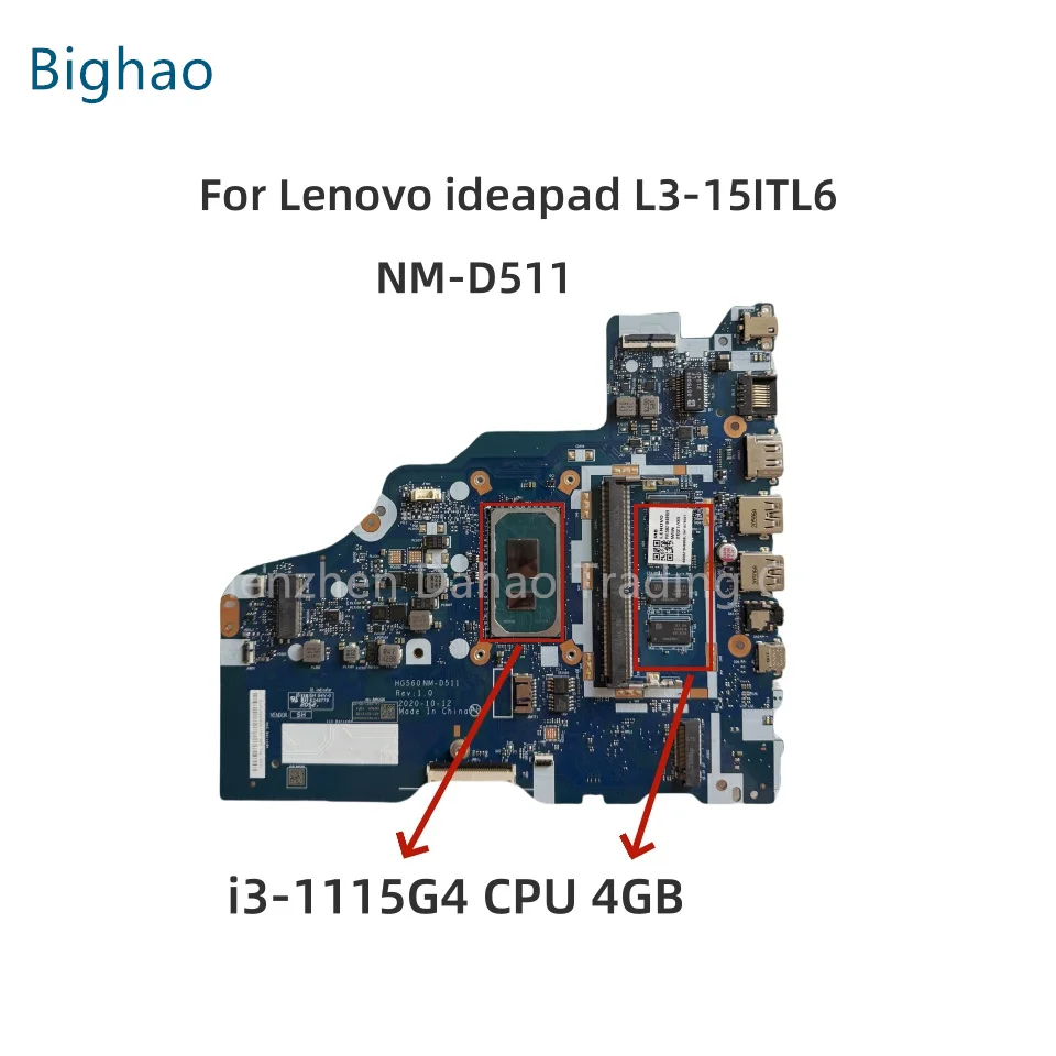 HG560 NM-D511 For Lenovo ideapad L3-15ITL6 Laptop Motherboard With i3-1115G4 CPU 4GB-RAM DDR4 FRU:5B21B48959 Fully Tested