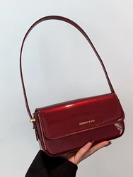 Square Shoulder Bags Women Handbags 2024 New Fashion Glossy Patent Leather Underarm Bags High Quality Simple Solid Crossbody Bag