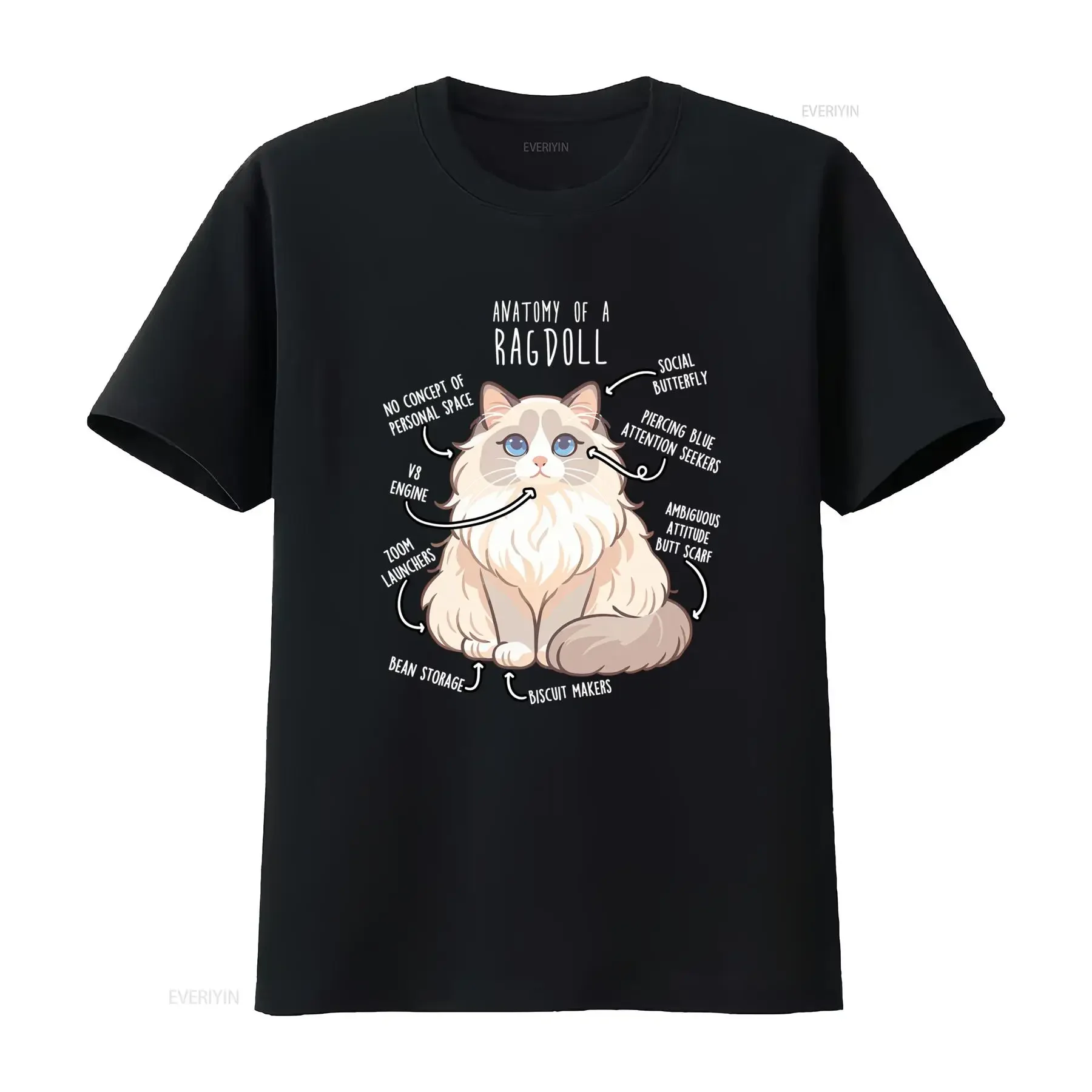 Ragdoll Cat T Shirt Grappig Liefhebber Schattig Huisdier Mama Papa Crème Tweekleurig vintage Washed Stylish Breathable Slightly