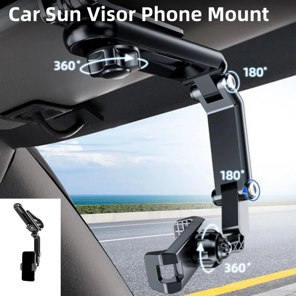 Auto-Sonnenblenden-Handyhalterung 360° °   Drehbarer, verstellbarer Langarm-Telefonhalter, universelle Navigationshalterung für Fahrzeuge