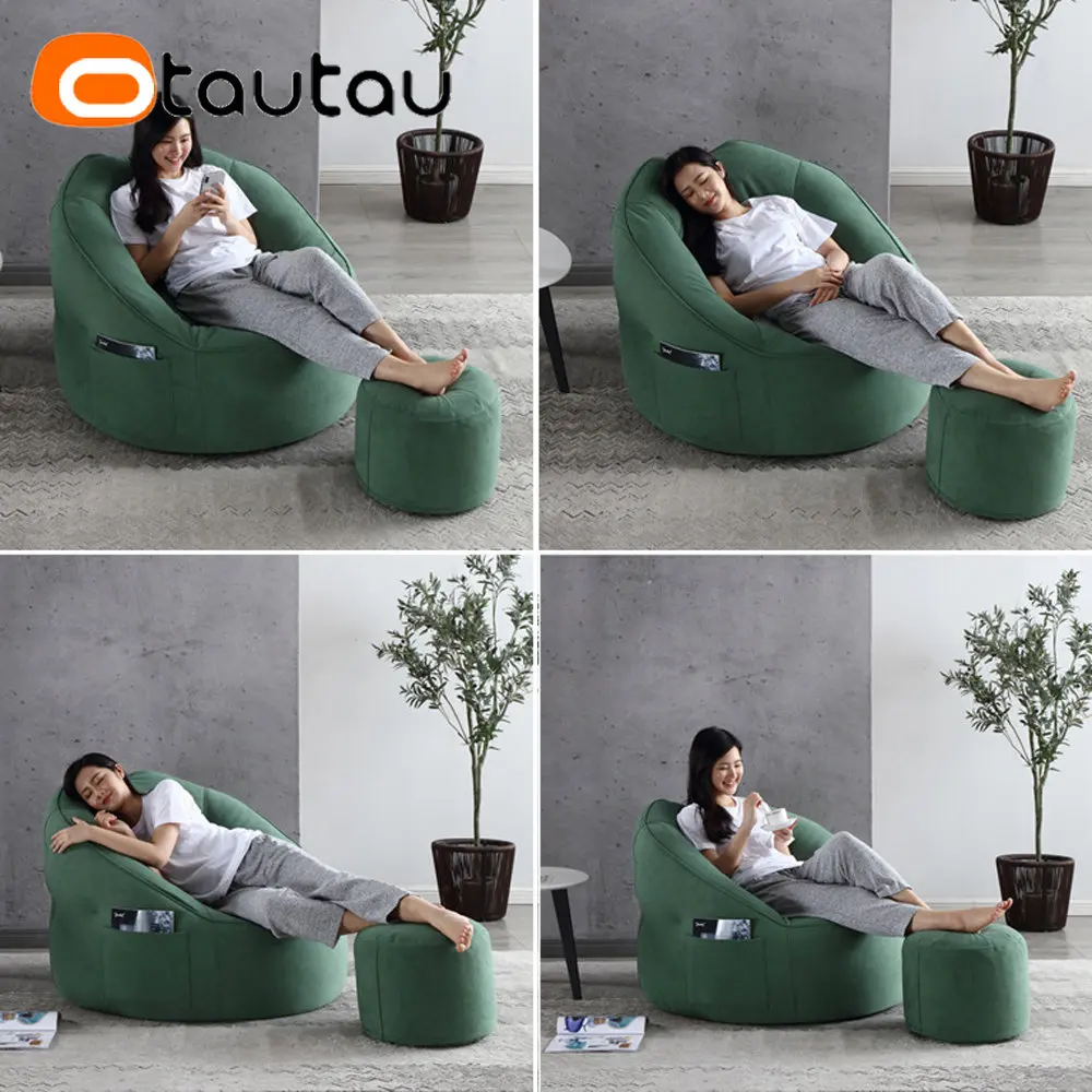 OTAUTAU Bean Bag Cover Without Filler Round Egg Nest Pouf Chair Floor Corner Seat Armchair Puff Ottoman Beanbag Couch Sac SF050