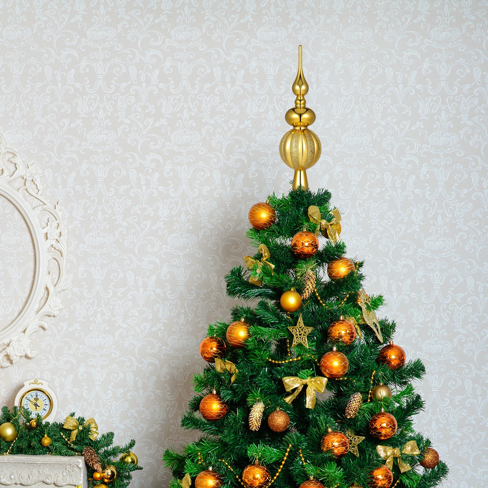 

Mini Christmas Decorations Traditional Sphere Tree Plastic Top Ornament Toppers