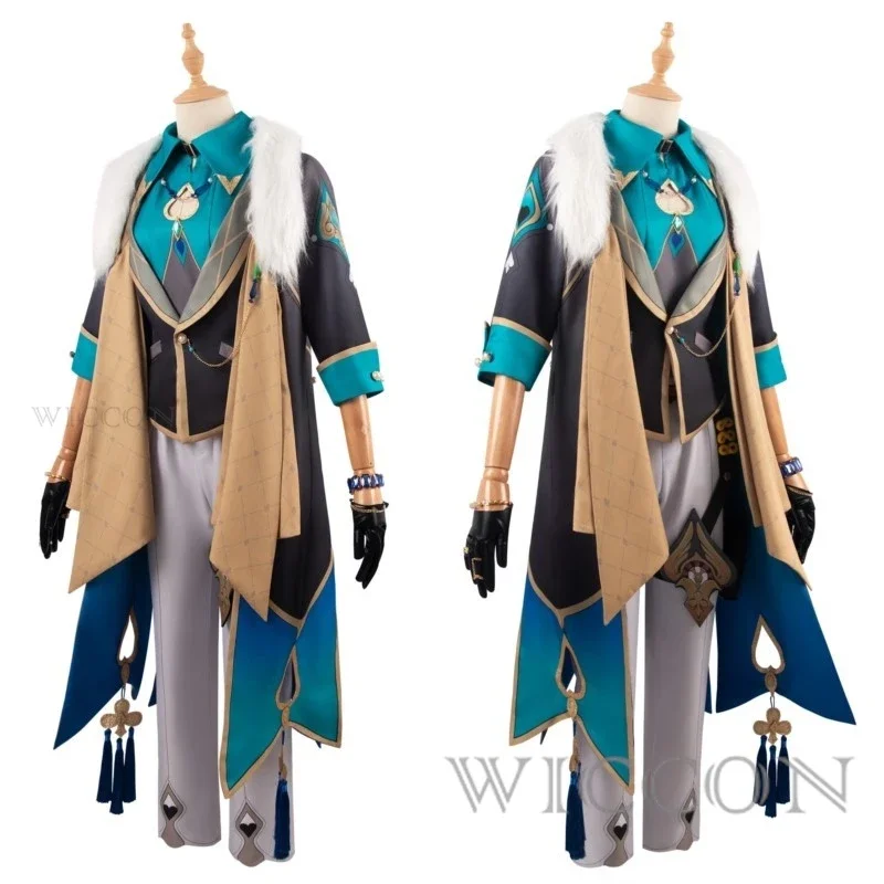 게임 혼카이 스타 레일 어벤츄린 코스프레 코스튬, 시계 소품 유니폼, 혼카이 샤 진 코스프레, 남성 코스튬 가발, 할로윈