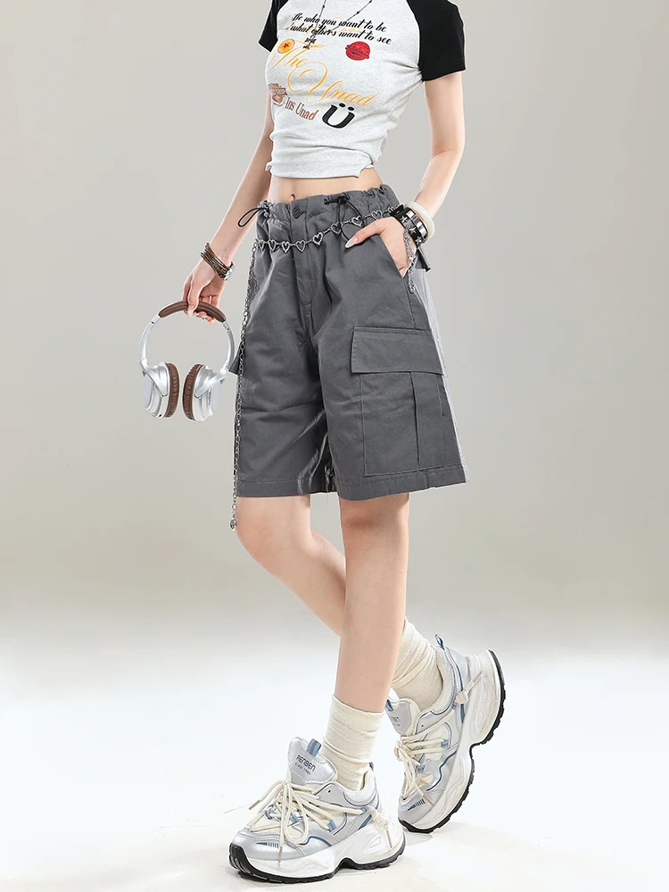 

Американские спортивные брюки в стиле Workwear для женщин, летние, новые, свободные, прямые, повседневные, в уличном стиле, с молниями и карманами