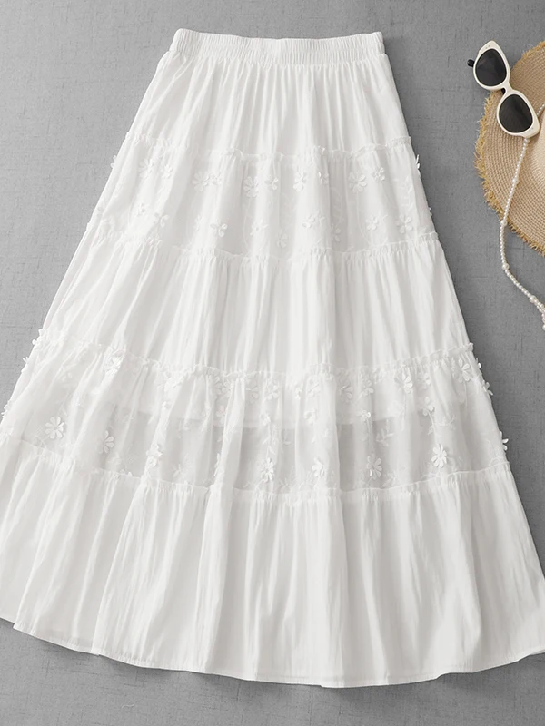 

2026 New Style Embroidered 3D Patchwork A-Line Skirt Large Size Women's Elastic Waist Versatile Sweet Half-length Skirts