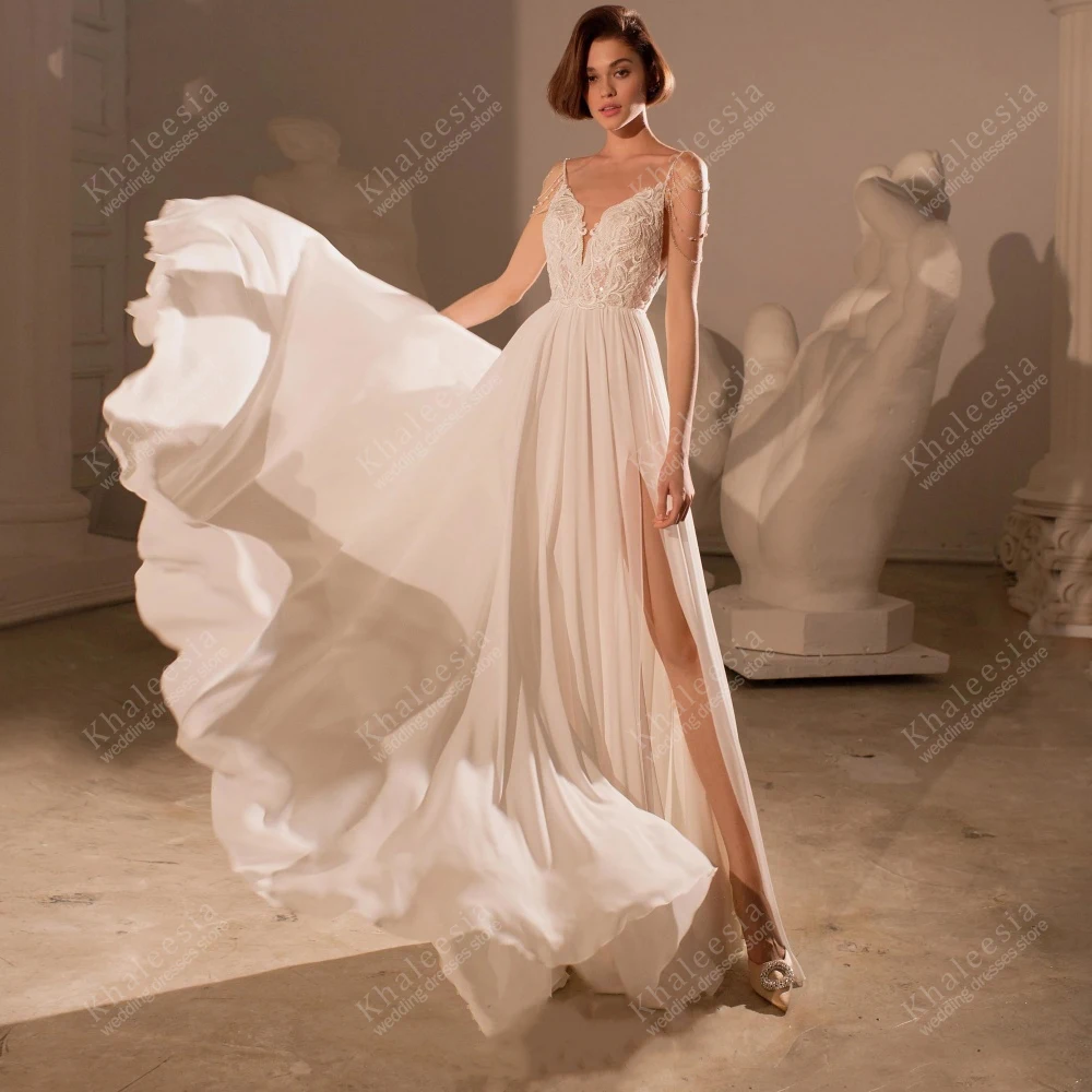 Vintage Wedding Dresses A Line Chiffon Bridal Gowns Sleeveless Backless Graceful Robes Glamorous Vestidos De Novia Customized