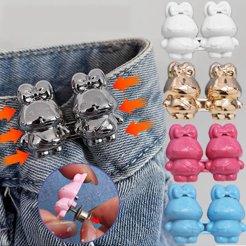 

1 Pairs Detachable Metal Buttons Colorful Cute Rabbit Snap Fastener Pants Pin Adjustable Closing Artifact Waist Buckle for Jeans