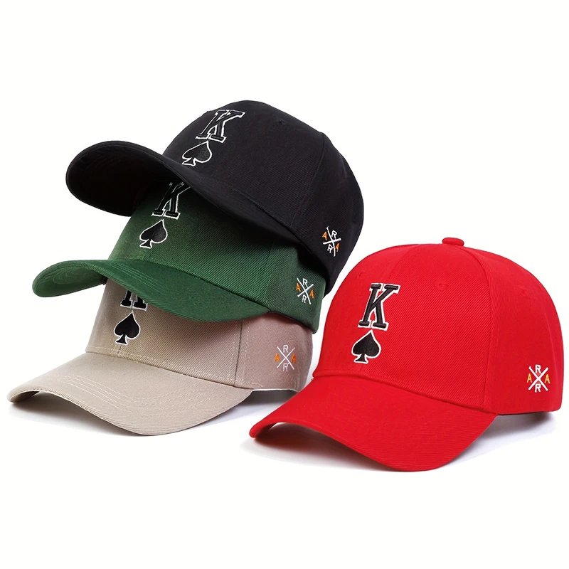 1piece Unisex Poker Spades K Embroidery Baseball Cap Outdoor Adjustable Sunscreen Leisure Hat Spring Autumn Travel Vacation