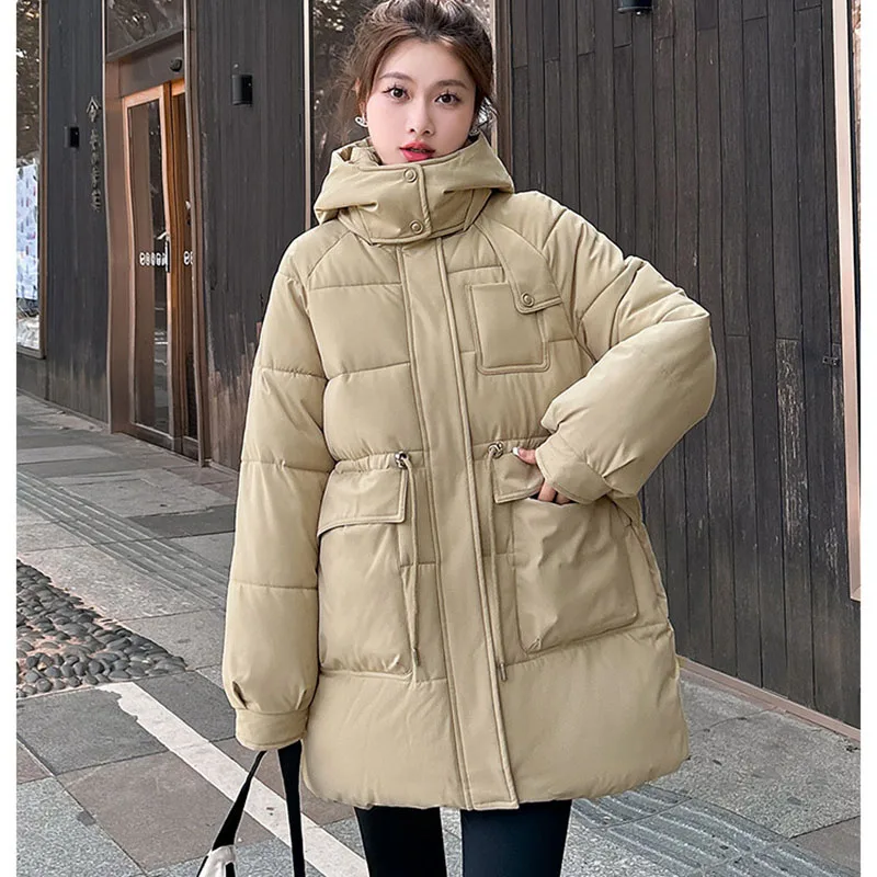 2023New Winter Women's Hooded Warm Down Cotton Coats Loose Women Jacket Long Solid Parkas Korean Loose Female Outerwear Overcoat