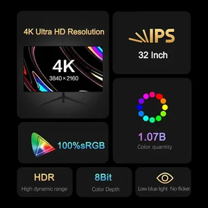 Table monitor with ultra narrow frame, IPS screen with HDMI DP for project elaboration, UHD monitor, 3840*2160p, 100% SRGB, 8bit, 32 8 Main Sales Monitor 32 inch - №1