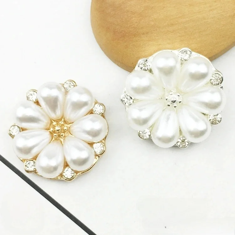 Engood 100Pcs 21mm Pearl Flower Rhinestone Round Buttons for DIY Hair Accessories Craft Trim Embellishment Phone Case Decor BD39