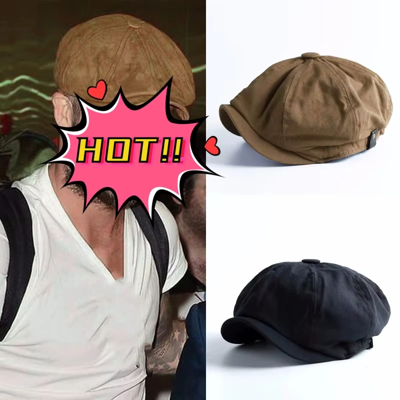 

Hat Man British Spring and Autumn Cotton Versatile Vintage Newsboy Octagonal Hat Man Korean Fashion Cap Painter Beret