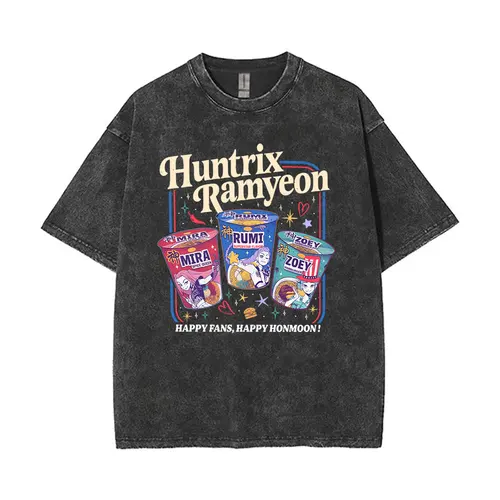 Vintage lavado Kpop Demon Hunters Rumi Mira Zoey Ramen divertido Meme camiseta hombres mujeres dibujos animados moda tendencia camiseta Tops regalo para seguidores