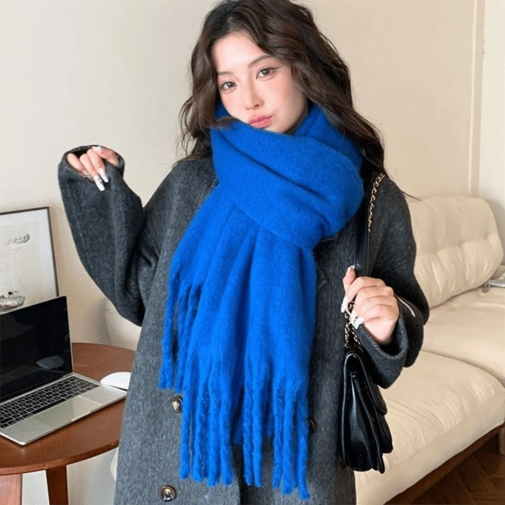 

Elegant Mohair Wool Scarf Tassel Thicken Winter Cashmere Scarves Plush Keep Warm Long Shawl Autumn Winter