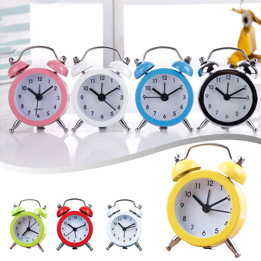 1pc Classic Metal Double-Bell Alarm Clock Quartz Movement Bedside Nighttime Analog Clock Household Bedroom Supplies