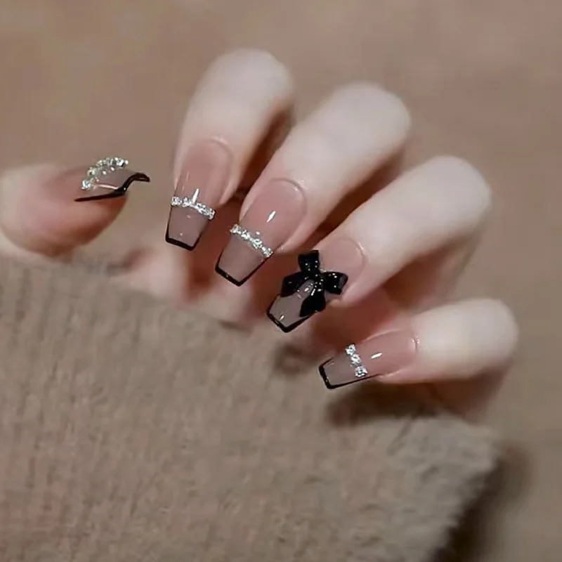 JOFake-Nail Patch pour Ongles Longs Noirs Français, Vente en Gros