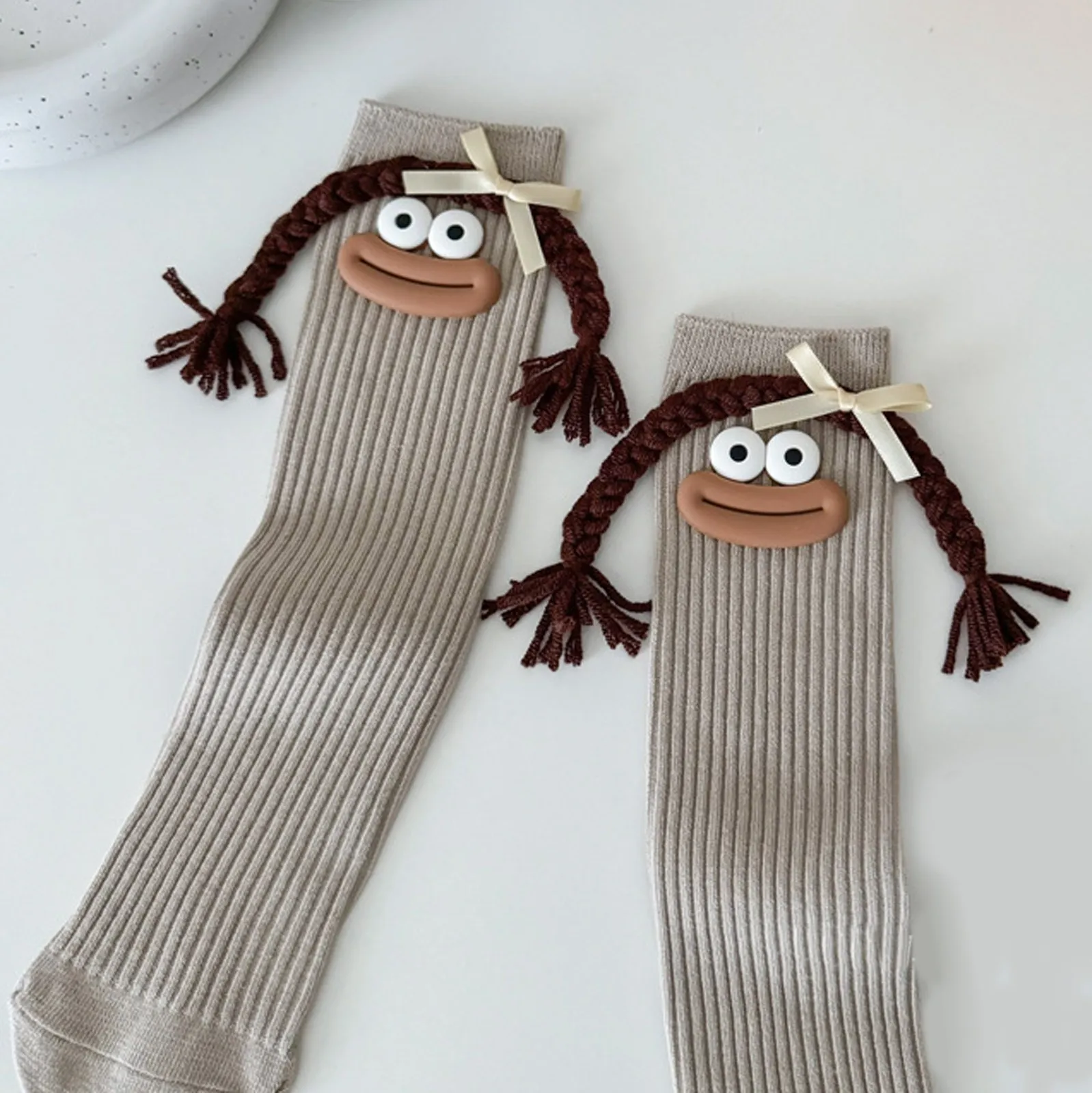 Frau Mittlere Länge Kawaii Cartoon Bunte Socke Mädchen Großen Mund Zöpfe Lustige Baumwolle Lange Socken Weibliche Nette Über Knie Hohe Strümpfe – Detail 21