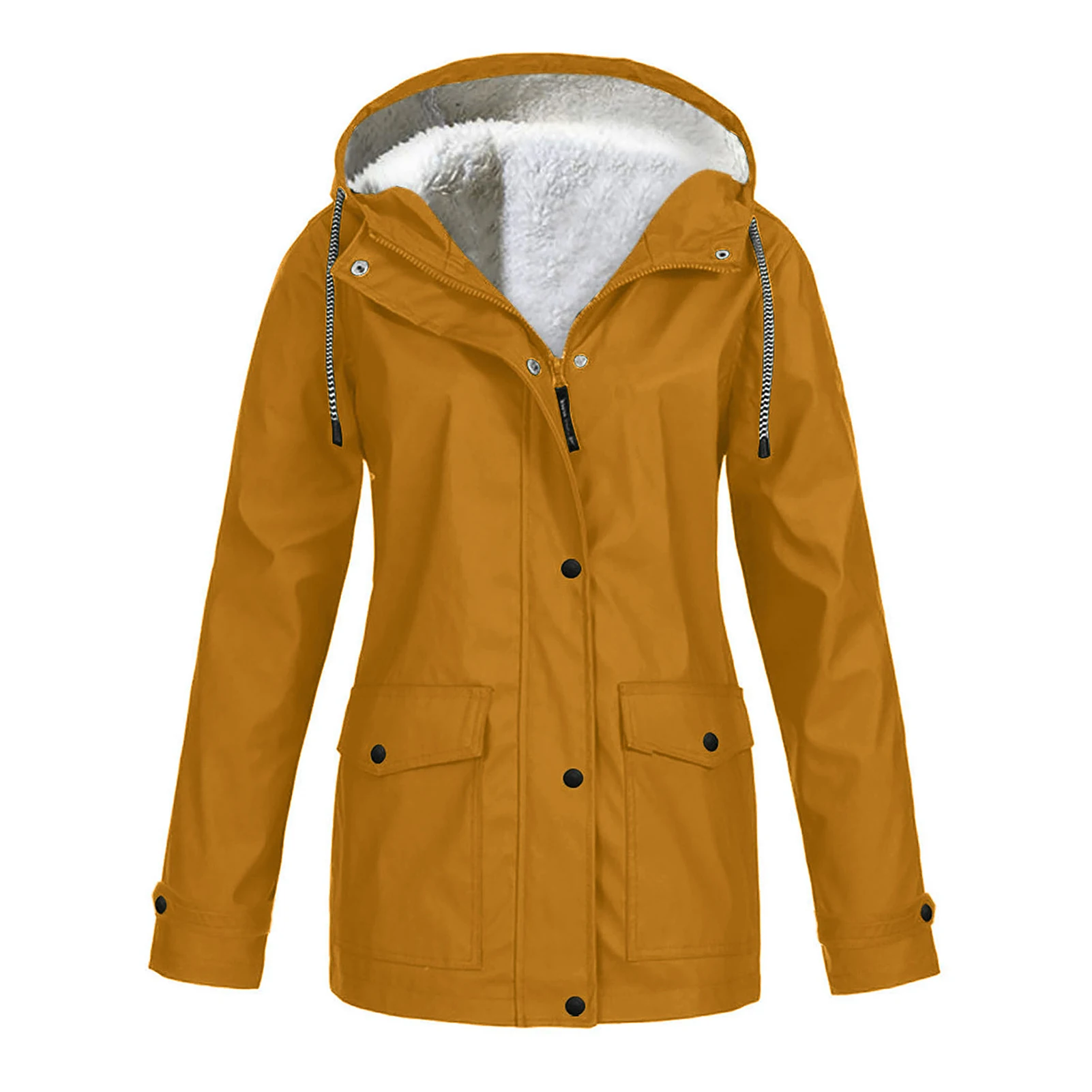 

Women's Winter Coat Warm Solid Plush Thickened Long Jacket Outdoor Hiking Hooded Casual Windproof Parka Coat Overcoat