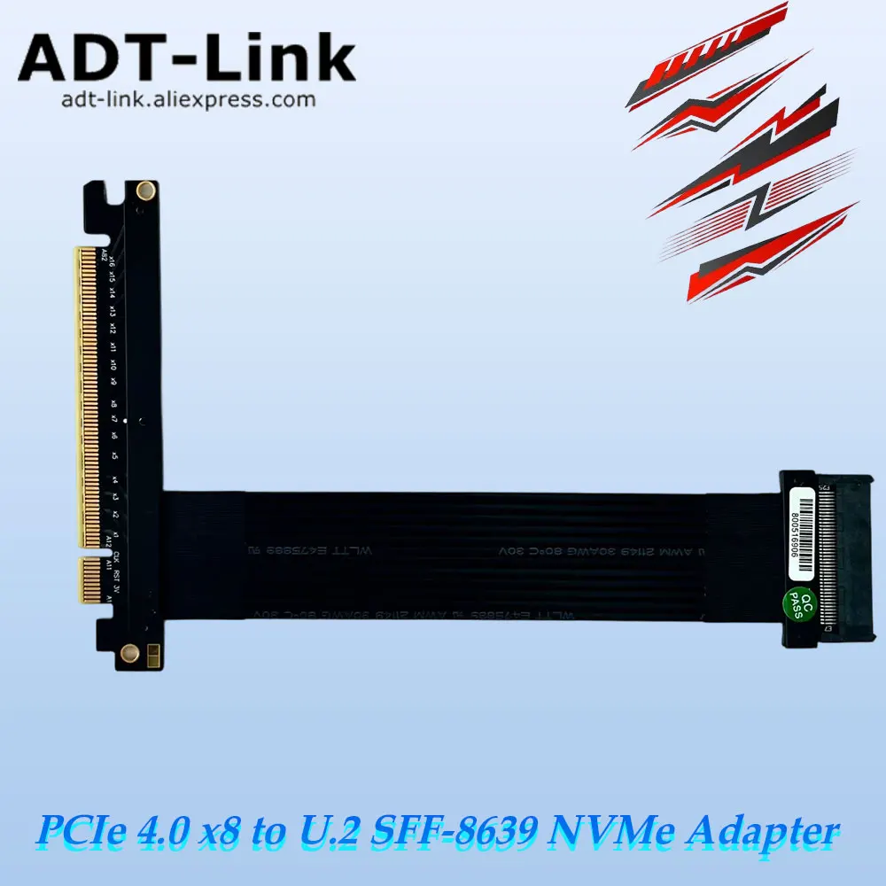 

ADT-Link PCIe 4.0 x8 к U.2 SFF-8639 Удлинительный кабель адаптера NVMe Gen4 64 Гбит/с для PCI-E x8 к U.2 SSD Riser Card U2