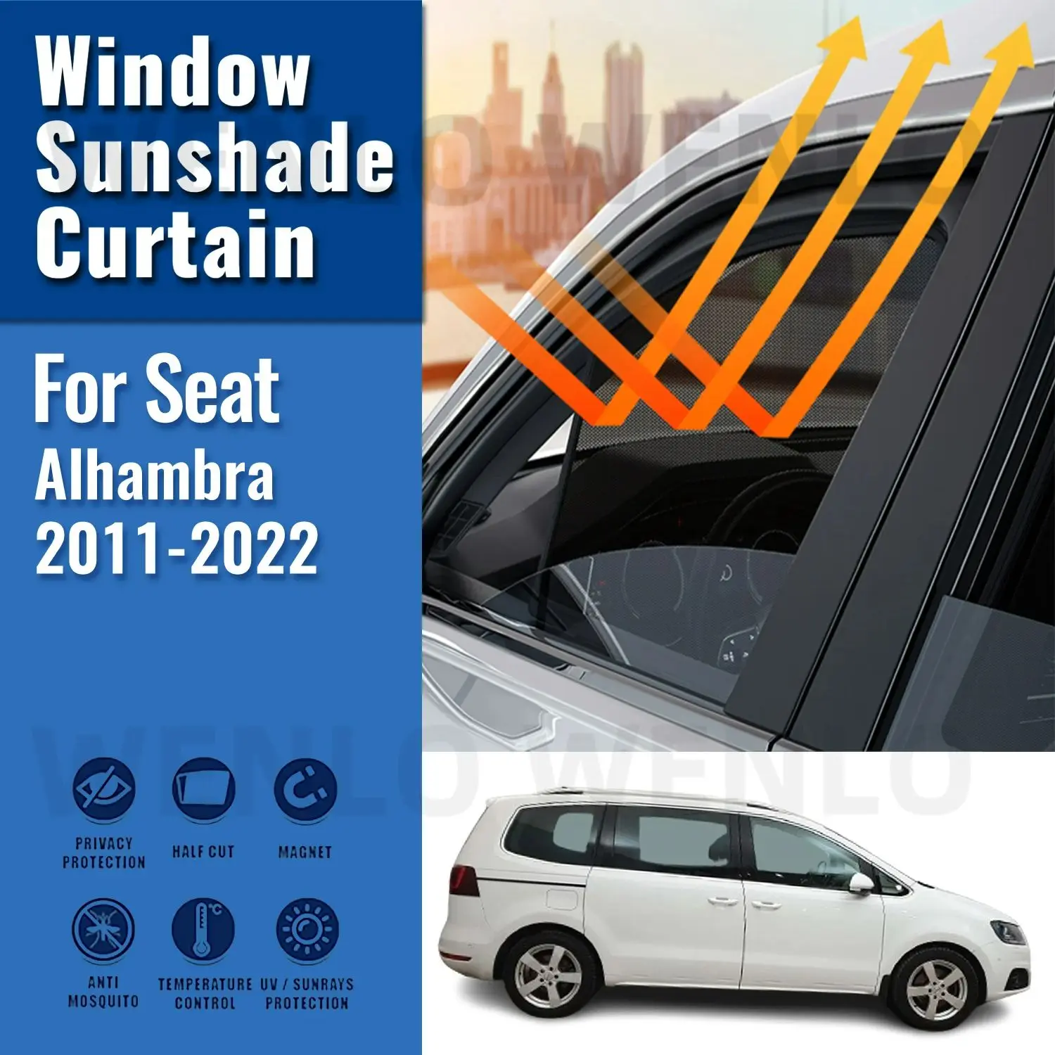 For Seat Alhambra 7N 2011-2022 Front Windshield Frame Curtain Magnetic Car Sunshade Shield Rear Side Window Sun Shade Visor