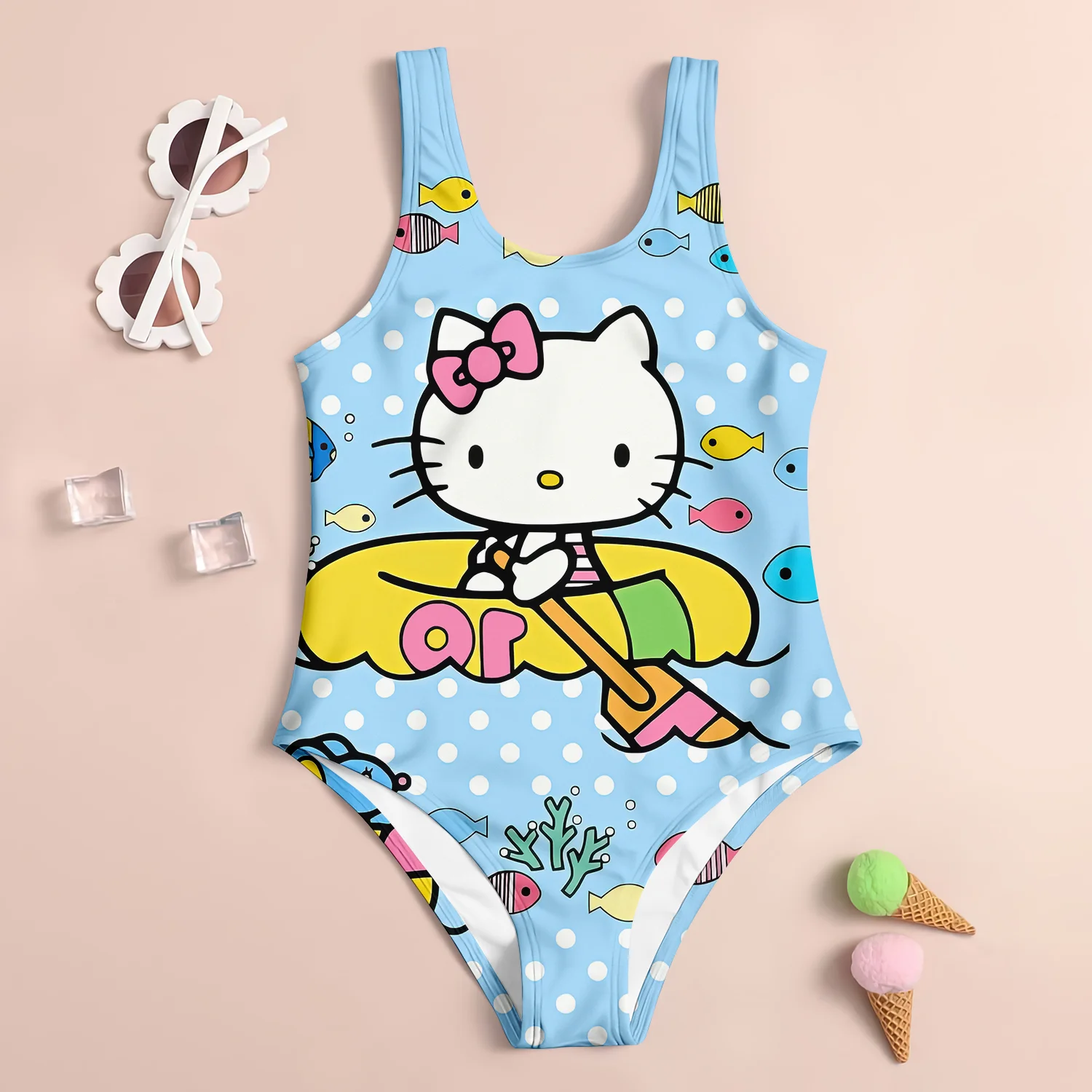 MINISO New Girls Summer One-Piece Swimsuit Fashion Cartoon Cute Cinnamoroll 3d Printed Women Swimwear Sleeveless Swim Clothing