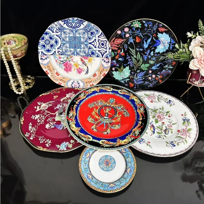 Luxury Blue Ocean Bone China Dishes Plates Western Clubhouse Upscale Heart of The Sea Ceramic Tableware Decorative Plate